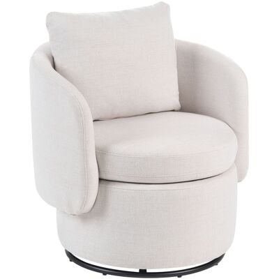BELIANI Poltrona In Tessuto Con Schienale Curvo Base Girevole A 360° Con Contenitore E Cuscino Decorativo Bianco Sporco Horsens BELIANI Poltrona In Tessuto Con Schienale Curvo Base Girevole A 360° Con Contenitore E Cuscino Decorativo Bianco Sporco Horsens