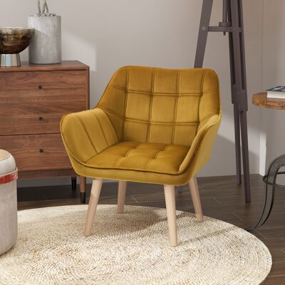 PZCC Poltrona Imbottita, Poltrona D'Accento, Design Scandinavo, Effetto Velluto, Portata Massima 120 Kg, Gambe In Legno Di Caucciù, Colore Giallo. PZCC Poltrona Imbottita, Poltrona D'Accento, Design Scandinavo, Effetto Velluto, Portata Massima 120 Kg, Gambe In Legno Di Caucciù, Colore Giallo.