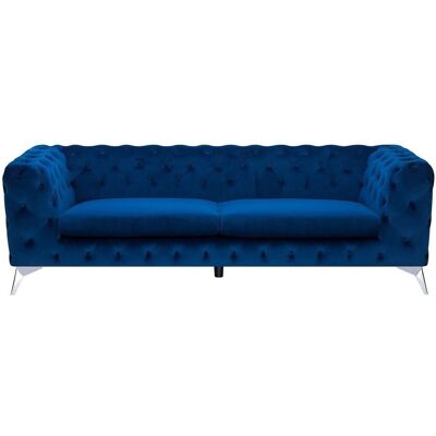 Divano 3 Posti in Velluto Blu Beliani - Stile Chesterfield Basso Divano 3 Posti in Velluto Blu Beliani - Stile Chesterfield Basso