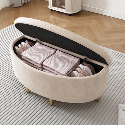 KELLANY Panca Imbottita Con Spazio Di Stoccaggio, Panca Imbottita Con Scatola Di Stoccaggio In Velluto, Poggiapiedi Con Gambe In Metallo, Adatta Per Corridoio, Soggiorno, Camera Da Letto, 90 X 40 X 42 Cm, Bei KELLANY Panca Imbottita Con Spazio Di Stoccaggio, Panca Imbottita Con Scatola Di Stoccaggio In Velluto, Poggiapiedi Con Gambe In Metallo, Adatta Per Corridoio, Soggiorno, Camera Da Letto, 90 X 40 X 42 Cm, Bei