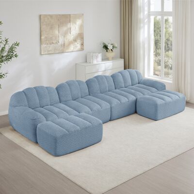 KELLANY Sofa Modulare A Forma Di U Per 4 Persone Con 2 Ottomani, Forma A Conchiglia, Sofa Boneless In Schiuma Ad Alta Densità 32d, Seduta Profonda, Ideale Per Il Soggiorno, Tessuto Morbido, Blu KELLANY Sofa Modulare A Forma Di U Per 4 Persone Con 2 Ottomani, Forma A Conchiglia, Sofa Boneless In Schiuma Ad Alta Densità 32d, Seduta Profonda, Ideale Per Il Soggiorno, Tessuto Morbido, Blu