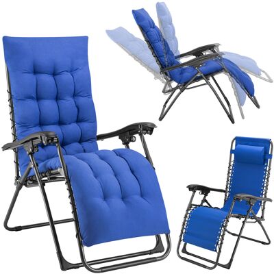 BAKAJI Poltrona Da Giardino Con Cuscino Imbottito Struttura Acciaio Pieghevole Blu Relax BAKAJI Poltrona Da Giardino Con Cuscino Imbottito Struttura Acciaio Pieghevole Blu Relax