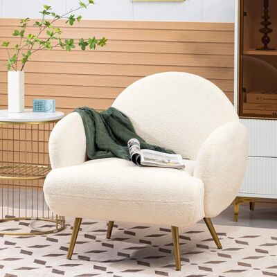 OEM Poltrona Imbottita, Poltrona Lounge Moderna Con Gambe In Metallo Dorato, Poltrona Da Soggiorno/camera Da Letto/angolo Caffè, Poltrona Divano, Bianca OEM Poltrona Imbottita, Poltrona Lounge Moderna Con Gambe In Metallo Dorato, Poltrona Da Soggiorno/camera Da Letto/angolo Caffè, Poltrona Divano, Bianca