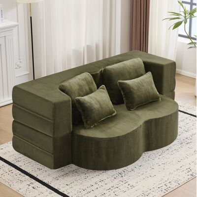 BEAOK Canapé Convertible In Tessuto Effetto Peluche Verde, Futon Pieghevole 2 In 1 Con 4 Cuscini BEAOK Canapé Convertible In Tessuto Effetto Peluche Verde, Futon Pieghevole 2 In 1 Con 4 Cuscini