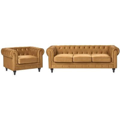 BELIANI Set Da Salotto Divano + Poltrona Chesterfield Velluto Giallo Gambe Nere Chesterfield BELIANI Set Da Salotto Divano + Poltrona Chesterfield Velluto Giallo Gambe Nere Chesterfield