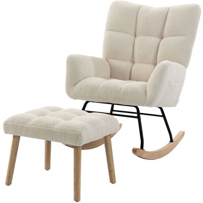 HOMCOM Poltrona A Dondolo In Sherpa Con Poggiapiedi E Tasche Laterali, Crema HOMCOM Poltrona A Dondolo In Sherpa Con Poggiapiedi E Tasche Laterali, Crema