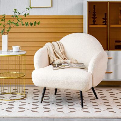 OEM Poltrona Imbottita, Poltrona Lounge Moderna Con Gambe In Metallo Nero, Poltrona Da Soggiorno/camera Da Letto/angolo Caffè, Poltrona Divano, Bianca OEM Poltrona Imbottita, Poltrona Lounge Moderna Con Gambe In Metallo Nero, Poltrona Da Soggiorno/camera Da Letto/angolo Caffè, Poltrona Divano, Bianca