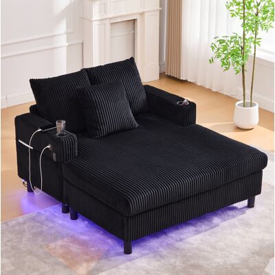 BEAOK Poltrona Chaise Longue In Velluto A Coste Nero 142 X 128 X 85 Cm Con Usb, Led E Portabicchieri BEAOK Poltrona Chaise Longue In Velluto A Coste Nero 142 X 128 X 85 Cm Con Usb, Led E Portabicchieri