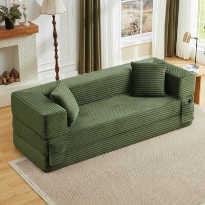 DREAMMESPACE Divano Letto A 3 Posti 200x76x60 Cm - Divano Letto Modulare In Schiuma Ad Alta Densità E Velluto A Coste - Verde DREAMMESPACE Divano Letto A 3 Posti 200x76x60 Cm - Divano Letto Modulare In Schiuma Ad Alta Densità E Velluto A Coste - Verde