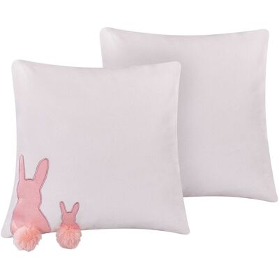 Beliani Set di 2 Cuscini Bianchi con Cotone Rosa - Motivo Animale Decorativo Beliani Set di 2 Cuscini Bianchi con Cotone Rosa - Motivo Animale Decorativo