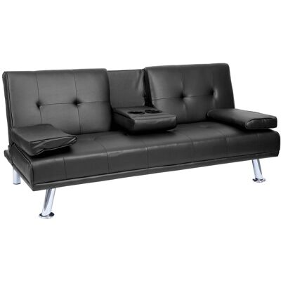 DÉCOSHOP26 Divano Trasformabile A 3 Posti Con Portabicchieri A Scomparsa Schienale Regolabile 166 X 97 Cm Similpelle Nera 040010968 DÉCOSHOP26 Divano Trasformabile A 3 Posti Con Portabicchieri A Scomparsa Schienale Regolabile 166 X 97 Cm Similpelle Nera 040010968