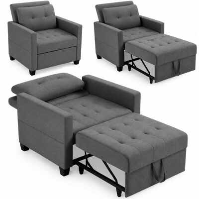 BAKAJI Poltrona Divano Letto Singolo Chaise Lounge Grigio Seduta Imbottita Ergonomica BAKAJI Poltrona Divano Letto Singolo Chaise Lounge Grigio Seduta Imbottita Ergonomica