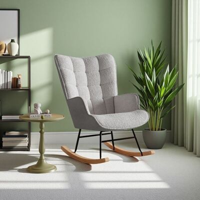 OEM Poltrona A Dondolo Scandinava In Velluto Teddy Grigio Chiaro, Struttura In Legno E Metallo – 1 Posto OEM Poltrona A Dondolo Scandinava In Velluto Teddy Grigio Chiaro, Struttura In Legno E Metallo – 1 Posto
