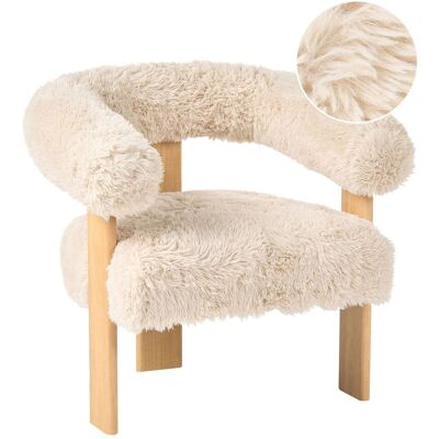 BELIANI Poltrona Da Salotto Retrò Con Rivestimento In Pelliccia Sintetica E Gambe In Legno Bianco Sporco E Marrone Chiaro Ilbro BELIANI Poltrona Da Salotto Retrò Con Rivestimento In Pelliccia Sintetica E Gambe In Legno Bianco Sporco E Marrone Chiaro Ilbro