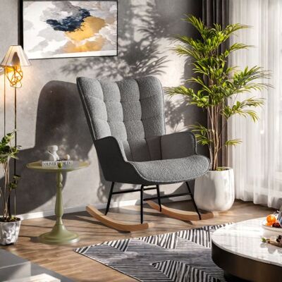 OEM Poltrona A Dondolo Scandinava 1 Posto - Velluto Teddy Grigio Scuro, Legno Massello E Telaio In Metallo OEM Poltrona A Dondolo Scandinava 1 Posto - Velluto Teddy Grigio Scuro, Legno Massello E Telaio In Metallo