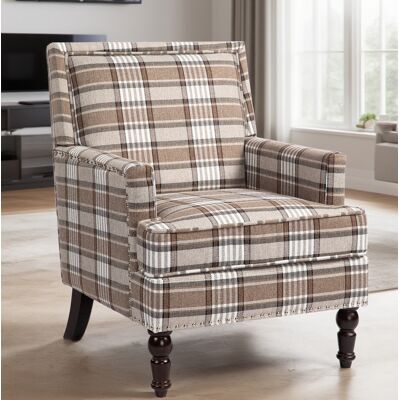 OKMYHOME Poltrona Soggiorno Compatta Righe Marrone Bianco Tessuto OKMYHOME Poltrona Soggiorno Compatta Righe Marrone Bianco Tessuto