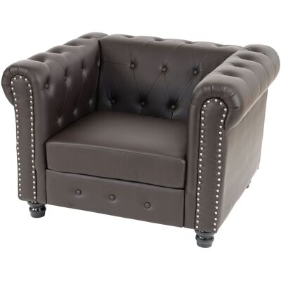 HHG - Poltrona Stile Vittoriano Chesterfield Ecopelle 90x109x74cm Marrone Piedi Rotondi HHG - Poltrona Stile Vittoriano Chesterfield Ecopelle 90x109x74cm Marrone Piedi Rotondi