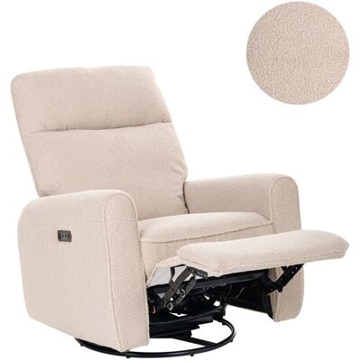 BELIANI Poltrona Reclinabile Elettrica Girevole In Bouclé Con Porta Usb Per Soggiorno Beige Chiaro Fobos BELIANI Poltrona Reclinabile Elettrica Girevole In Bouclé Con Porta Usb Per Soggiorno Beige Chiaro Fobos