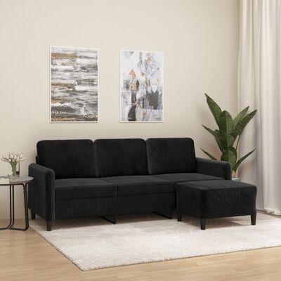 VIDAXL Divano A 3 Posti Con Poggiapiedi Nero 180 Cm In Velluto - VIDAXL Divano A 3 Posti Con Poggiapiedi Nero 180 Cm In Velluto -