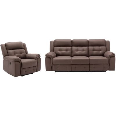 Unique Divano 3 Posti E Poltrona Relax Elettrico In Microfibra Aspetto Pelle Invecchiata Marrone - Ortiano Unique Divano 3 Posti E Poltrona Relax Elettrico In Microfibra Aspetto Pelle Invecchiata Marrone - Ortiano