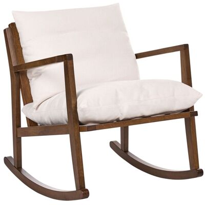 BELIANI Poltrona A Dondolo Con Rivestimento In Poliestere Struttura In Legno Di Gomma Marrone Tessuto Beige Chiaro Kjevik BELIANI Poltrona A Dondolo Con Rivestimento In Poliestere Struttura In Legno Di Gomma Marrone Tessuto Beige Chiaro Kjevik
