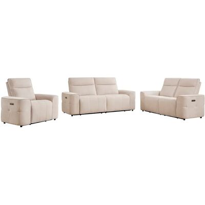Unique Divano 3 Posti E 2 Posti E Poltrona Relax Elettrica In Tessuto Ciniglia Beige - Scamoco Unique Divano 3 Posti E 2 Posti E Poltrona Relax Elettrica In Tessuto Ciniglia Beige - Scamoco