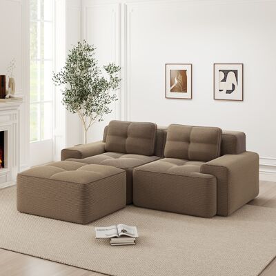 KELLANY Sofà Modulare Senza Ossa, Sofà Modulare Moderno A Forma Di L Per Soggiorno Con Seduta Profonda, Comodo Sofà In Corduroy A Nuvola Con Ottomano, Divano Letto A Due Posti Trapuntato, Marrone KELLANY Sofà Modulare Senza Ossa, Sofà Modulare Moderno A Forma Di L Per Soggiorno Con Seduta Profonda, Comodo Sofà In Corduroy A Nuvola Con Ottomano, Divano Letto A Due Posti Trapuntato, Marrone