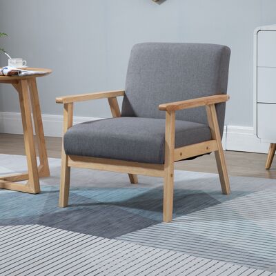 PZCC Poltrona In Stile Scandinavo, Poltrona D'Accento, In Legno Massello, Effetto Lino, 64 Cm X 70 Cm X 72 Cm, Grigio + Naturale PZCC Poltrona In Stile Scandinavo, Poltrona D'Accento, In Legno Massello, Effetto Lino, 64 Cm X 70 Cm X 72 Cm, Grigio + Naturale