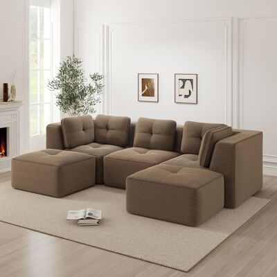 KELLANY Sofa Da Soggiorno Modulare Senza Telaio, Sofa Sezione Modulare Con Ottomano, Adatto Per Il Soggiorno, Sofa In Corda A Tre Posti Con Seduta Profonda, Senza Necessità Di Montaggio, Marrone KELLANY Sofa Da Soggiorno Modulare Senza Telaio, Sofa Sezione Modulare Con Ottomano, Adatto Per Il Soggiorno, Sofa In Corda A Tre Posti Con Seduta Profonda, Senza Necessità Di Montaggio, Marrone
