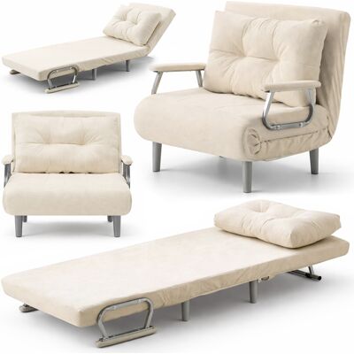 BAKAJI Poltrona Divano Letto Singolo Reclinabile Beige Rivestimento In Velluto A Coste BAKAJI Poltrona Divano Letto Singolo Reclinabile Beige Rivestimento In Velluto A Coste