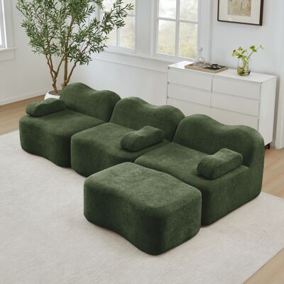 KELLANY Sofa Modulare L A 3 Posti Senza Ossa Con 1 Ottomano, Schiuma Ad Alta Densità 32d, Forma A Onda, Seduta Profonda, Cuscino Bracciolo Mobile, Per Soggiorno, Verde KELLANY Sofa Modulare L A 3 Posti Senza Ossa Con 1 Ottomano, Schiuma Ad Alta Densità 32d, Forma A Onda, Seduta Profonda, Cuscino Bracciolo Mobile, Per Soggiorno, Verde