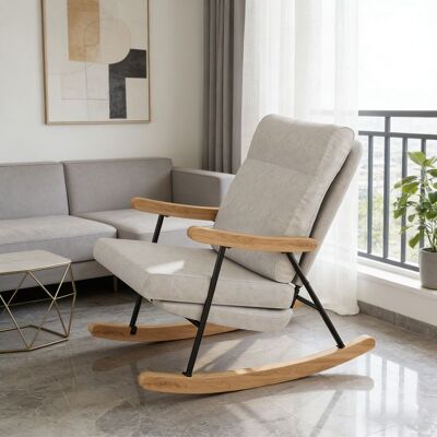 OEM Poltrona A Dondolo Scandinava Grigia 1 Posto - Tessuto In Lino Imbottito, Legno E Metallo, Design Moderno OEM Poltrona A Dondolo Scandinava Grigia 1 Posto - Tessuto In Lino Imbottito, Legno E Metallo, Design Moderno