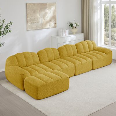 KELLANY Sofa Modulare A 4 Posti Con 1 Ottomano, Forma A Conchiglia, Sofa Boneless In Schiuma Ad Alta Densità 32d, Seduta Profonda, Ideale Per Il Soggiorno, Tessuto Morbido, Giallo KELLANY Sofa Modulare A 4 Posti Con 1 Ottomano, Forma A Conchiglia, Sofa Boneless In Schiuma Ad Alta Densità 32d, Seduta Profonda, Ideale Per Il Soggiorno, Tessuto Morbido, Giallo