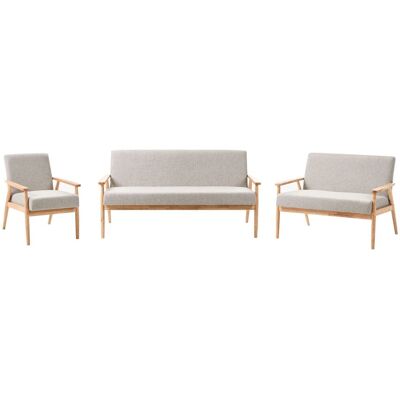 BELIANI Set Salotto 3 Posti 2 Posti E Poltrona Rivestimento In Poliestere Struttura In Legno Grigio E Marrone Chiaro Esrum BELIANI Set Salotto 3 Posti 2 Posti E Poltrona Rivestimento In Poliestere Struttura In Legno Grigio E Marrone Chiaro Esrum