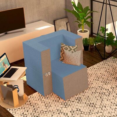 BALDIFLEX Poltrona Morbida Convertibile In Pouf Color Jeans Praticha - BALDIFLEX Poltrona Morbida Convertibile In Pouf Color Jeans Praticha -