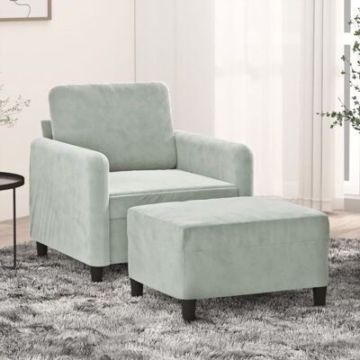 Poltrona con poggiapiedi in velluto grigio chiaro - VidaXL - Design moderno Poltrona con poggiapiedi in velluto grigio chiaro - VidaXL - Design moderno