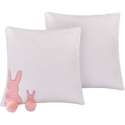Beliani Set di 2 Cuscini Bianchi con Cotone Rosa - Motivo Animale Decorativo Beliani Set di 2 Cuscini Bianchi con Cotone Rosa - Motivo Animale Decorativo