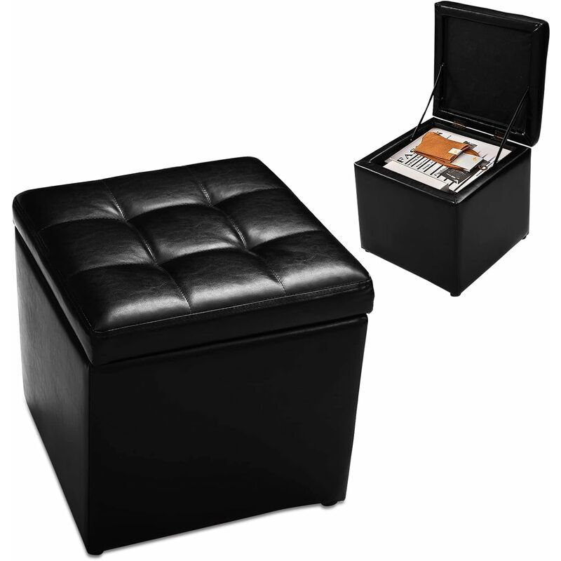 RELAX4LIFE Tabouret de Rangement en Cube 40X40Cm en Éponge avec Pieds Antidétapants, Repose-Pied Capitonné en Bois et Cuir pu pour Salon, Chambre à Coucher,