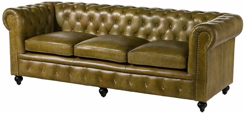 Massivmoebel24 Chesterfield 303 Divano 3 posti - vera pelle / verde 216x82x75 1 Massivmoebel24 Chesterfield 303 Divano 3 posti - vera pelle / verde 216x82x75
