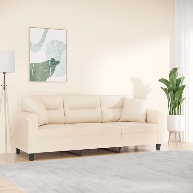 VIDAXL - Divano a 3 Posti con Cuscini Beige 180 cm Tessuto Microfibra 1 VIDAXL - Divano a 3 Posti con Cuscini Beige 180 cm Tessuto Microfibra