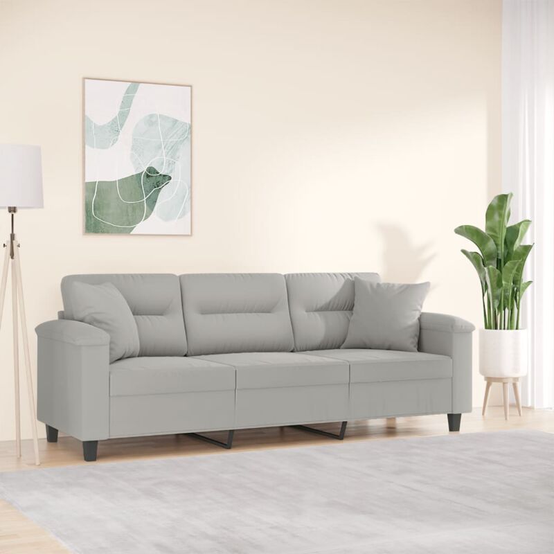 VIDAXL - Divano a 3 Posti con Cuscini Grigio Chiaro 180 cm Microfibra 1 VIDAXL - Divano a 3 Posti con Cuscini Grigio Chiaro 180 cm Microfibra