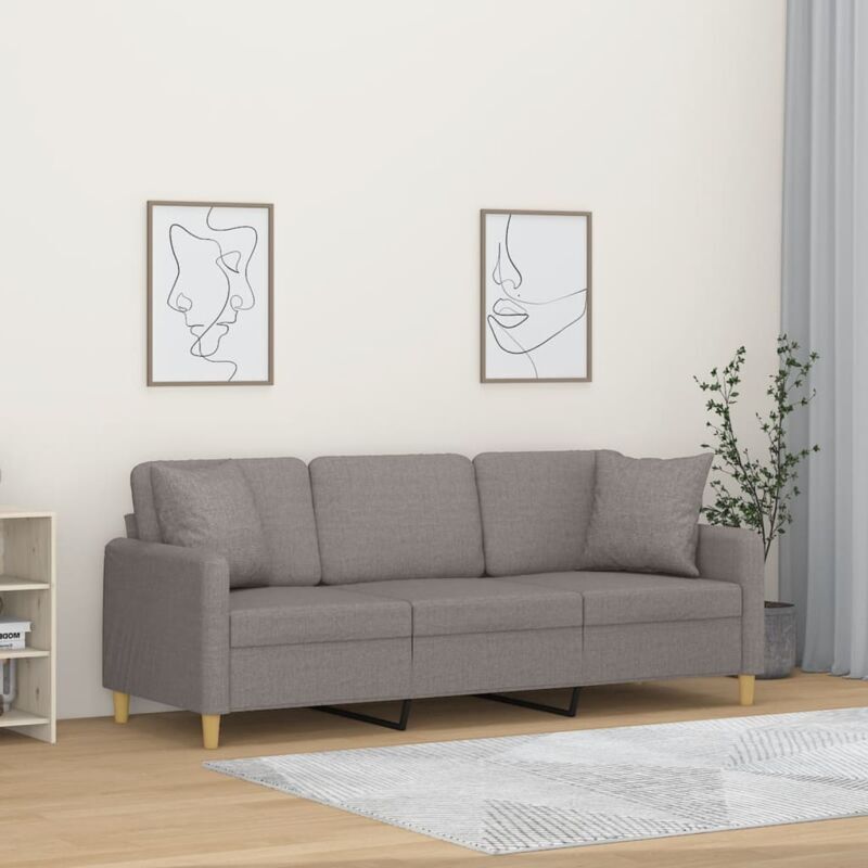 VIDAXL - Divano a 3 Posti con Cuscini Tortora 180 cm in Tessuto 1 VIDAXL - Divano a 3 Posti con Cuscini Tortora 180 cm in Tessuto