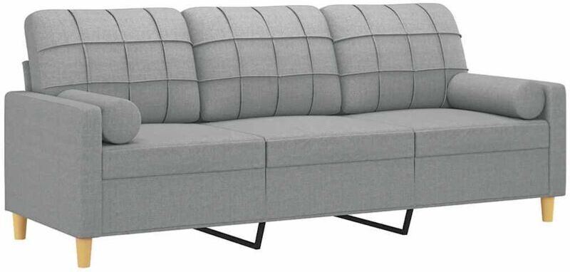 VIDAXL Divano a 3 Posti con Cuscini Grigio Chiaro 180 cm in Tessuto - 1 VIDAXL Divano a 3 Posti con Cuscini Grigio Chiaro 180 cm in Tessuto -