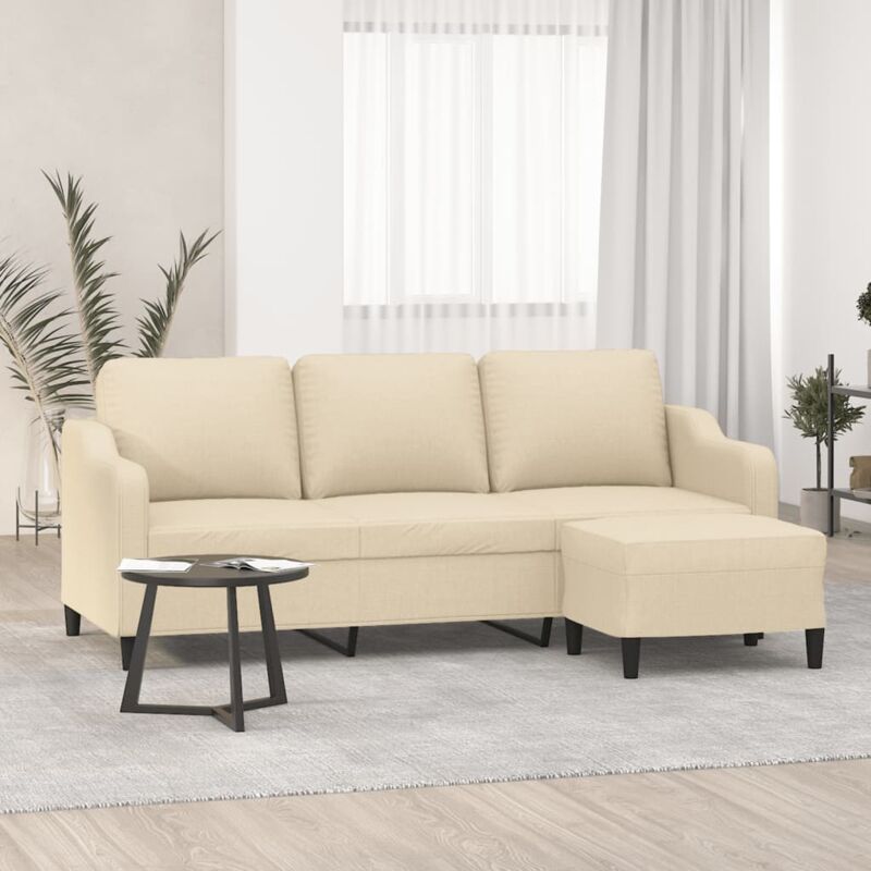 VIDAXL Divano a 3 Posti con Poggiapiedi Crema 180 cm in Tessuto 1 VIDAXL Divano a 3 Posti con Poggiapiedi Crema 180 cm in Tessuto
