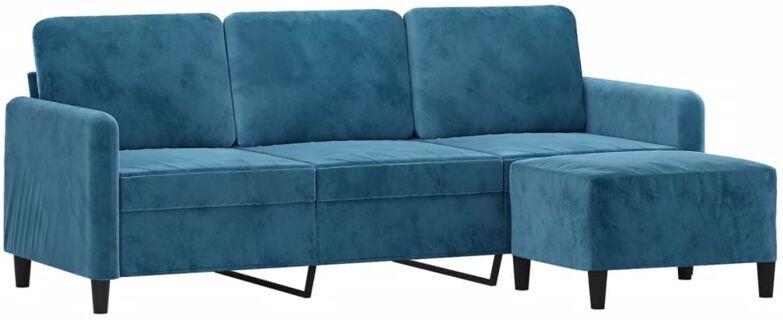 VIDAXL - Divano a 3 Posti con Poggiapiedi Blu 180 cm in Velluto 1 VIDAXL - Divano a 3 Posti con Poggiapiedi Blu 180 cm in Velluto