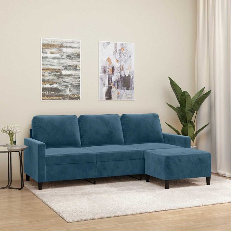 VIDAXL - Divano a 3 Posti con Poggiapiedi Blu 180 cm in Velluto 1 VIDAXL - Divano a 3 Posti con Poggiapiedi Blu 180 cm in Velluto