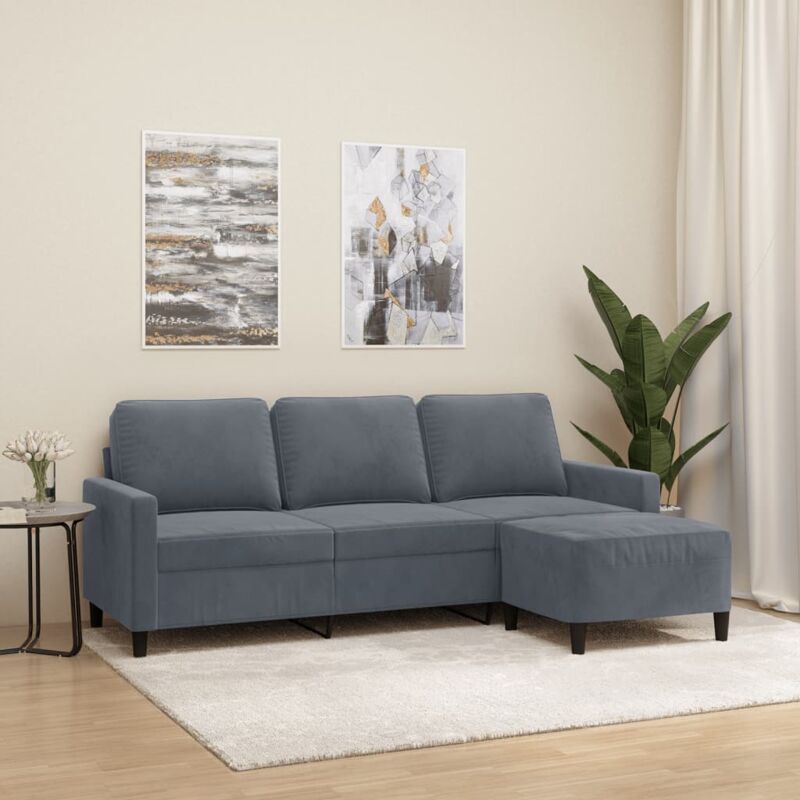 VIDAXL - Divano a 3 Posti con Poggiapiedi Grigio Scuro 180 cm in Velluto 1 VIDAXL - Divano a 3 Posti con Poggiapiedi Grigio Scuro 180 cm in Velluto