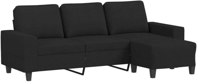 VIDAXL - Divano a 3 Posti con Poggiapiedi Nero 180 cm in Tessuto 1 VIDAXL - Divano a 3 Posti con Poggiapiedi Nero 180 cm in Tessuto