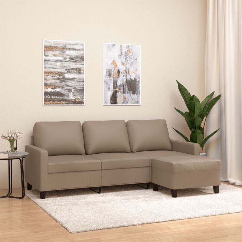 VIDAXL Divano a 3 Posti con Poggiapiedi Cappuccino 180cm in Similpelle 1 VIDAXL Divano a 3 Posti con Poggiapiedi Cappuccino 180cm in Similpelle
