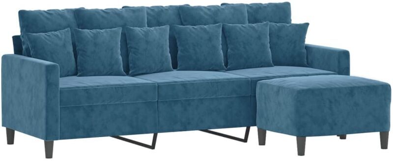 VIDAXL - Divano a 3 Posti con Poggiapiedi Blu 180 cm in Velluto 1 VIDAXL - Divano a 3 Posti con Poggiapiedi Blu 180 cm in Velluto